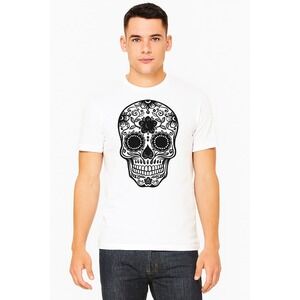 Men's White Sugar Skull‎ Graphic T-Shirt Size Large